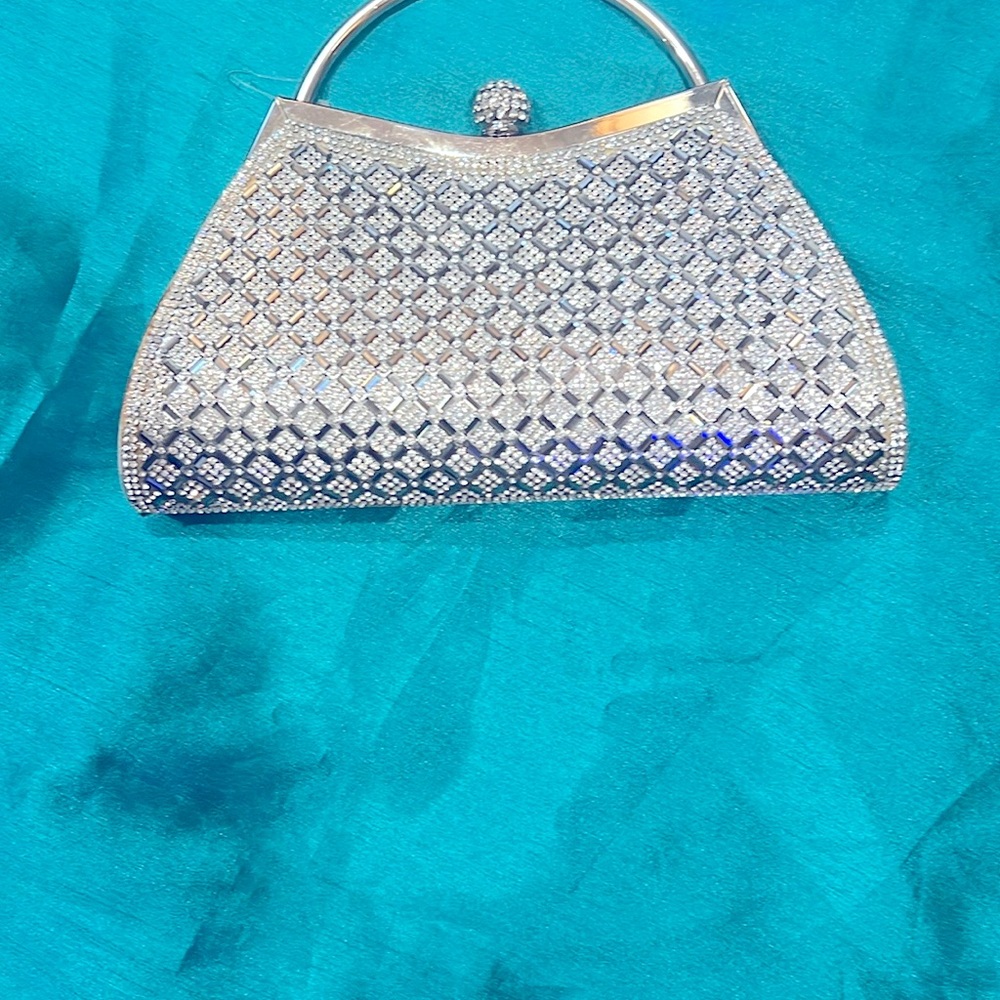 Silver Geometric Clutch with Textured Design